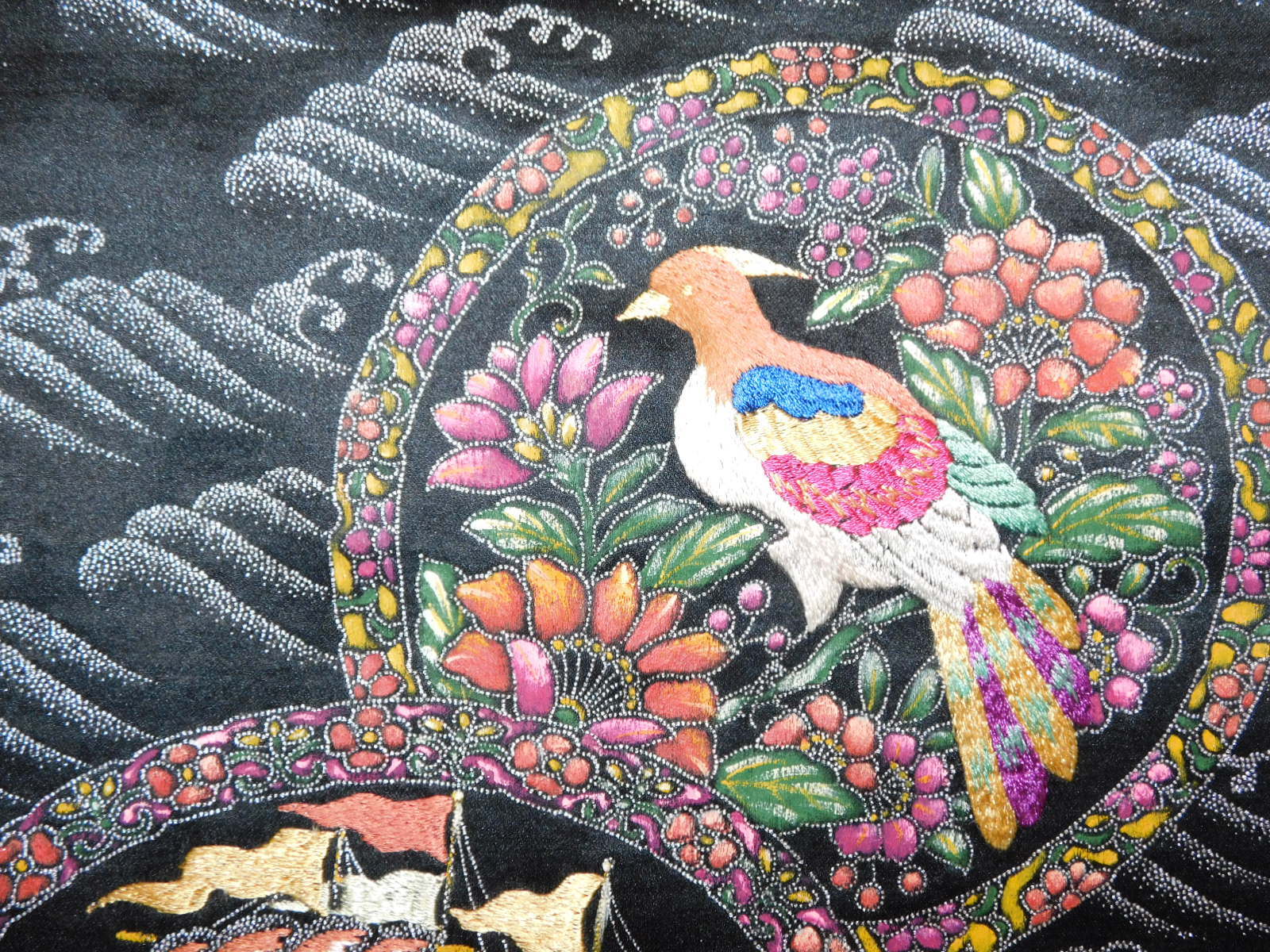 帆船&鳥日本刺繍名古屋帯 Nagoya obi sash (Japanese 帆船&鳥日本刺繍名古屋帯 Nagoya obi sash (Japanese