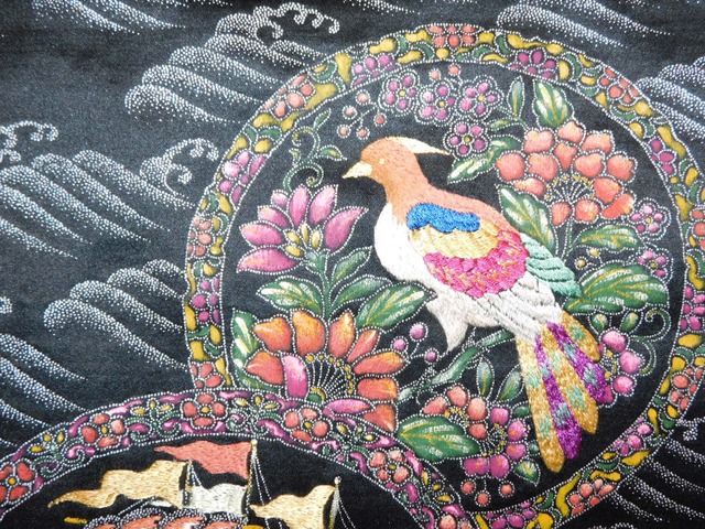 帆船 鳥日本刺繍名古屋帯 Nagoya Obi Sash Japanese Embroidery Satlboat 春夏秋冬 しき アンティークス