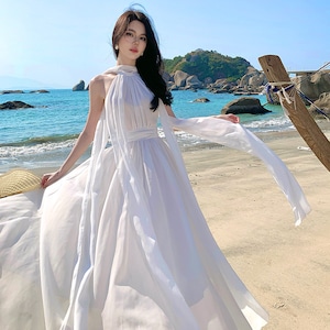 ロングドレス キャバドレス サンドレス 写真映え 清楚系 シフォン ギャザー ビーチ リゾートDQ2-XB6-356-30570650