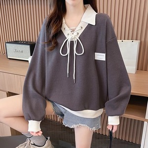 【送料無料】 セーター 3色 20代 30代 女性用 レディース トップス ロング丈 大きい ゆったり 長袖 萌え袖 Vネック 襟付き Aライン フレア プルオーバー 無地 かわいい シンプル カジュアル おしゃれ お洒落 ラフ コンサバ ガーリー デート お出かけ 女子会 休日 秋 冬 着回し プチプライス カラバリ デイリーユース 普段使い ファッション 紐 レースアップ 着痩せ 垢抜け バイカラー ニュアンスカラー
