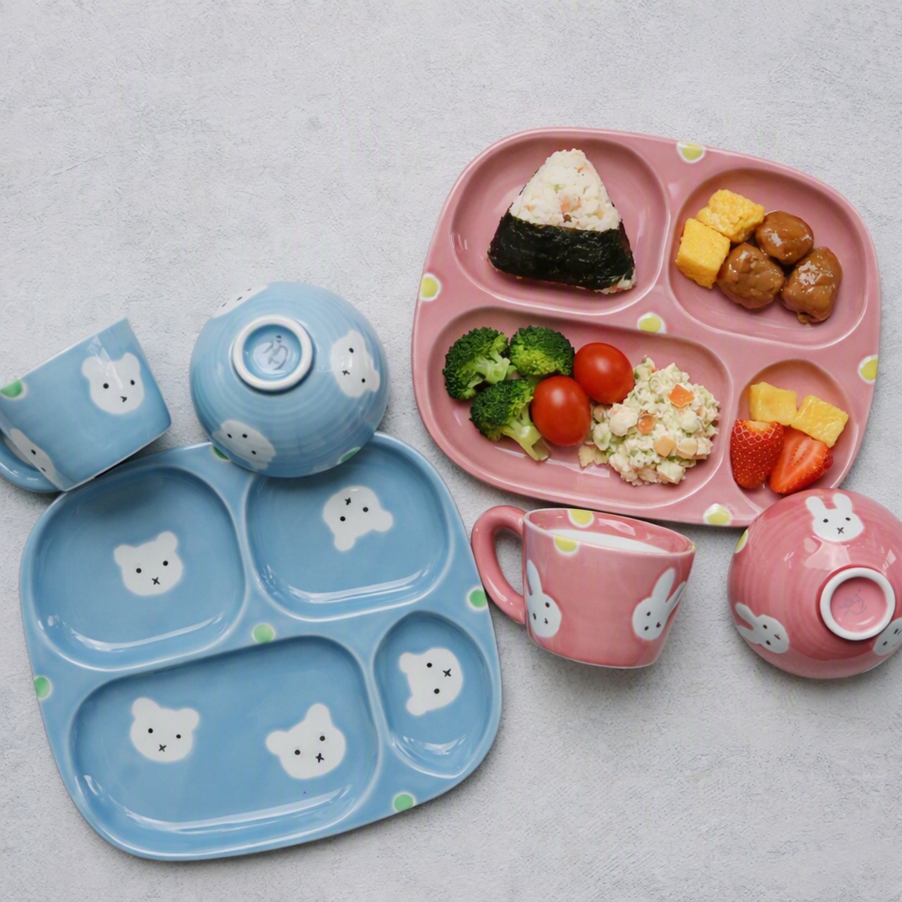 波佐見焼　子供用食器３点セット（うさぎ・くま）　15-067