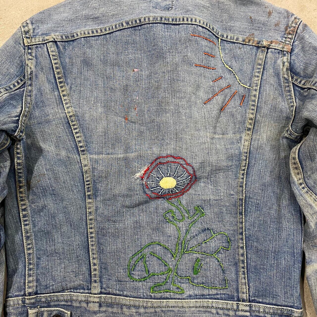 USA古着★ヴィンテージ ゴブラン刺繍 パッチワーク ジャケット ラメ入り L USA製 70年代 ビンテージ Lee リー 101-J 刺繍入り パッチワーク