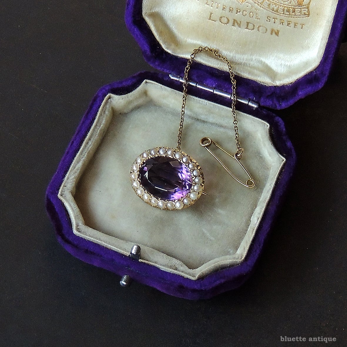 英国アンティークジュエリー 15ctゴールド 天然アメシスト 真珠 レース