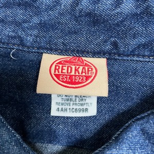 RED KAP デニムシャツ ワークシャツ フラップポケット 企業系 企業ロゴ ワンポイント 濃紺 インディゴ 刺繍 XXL ビッグシルエット レッドキャップ us古着