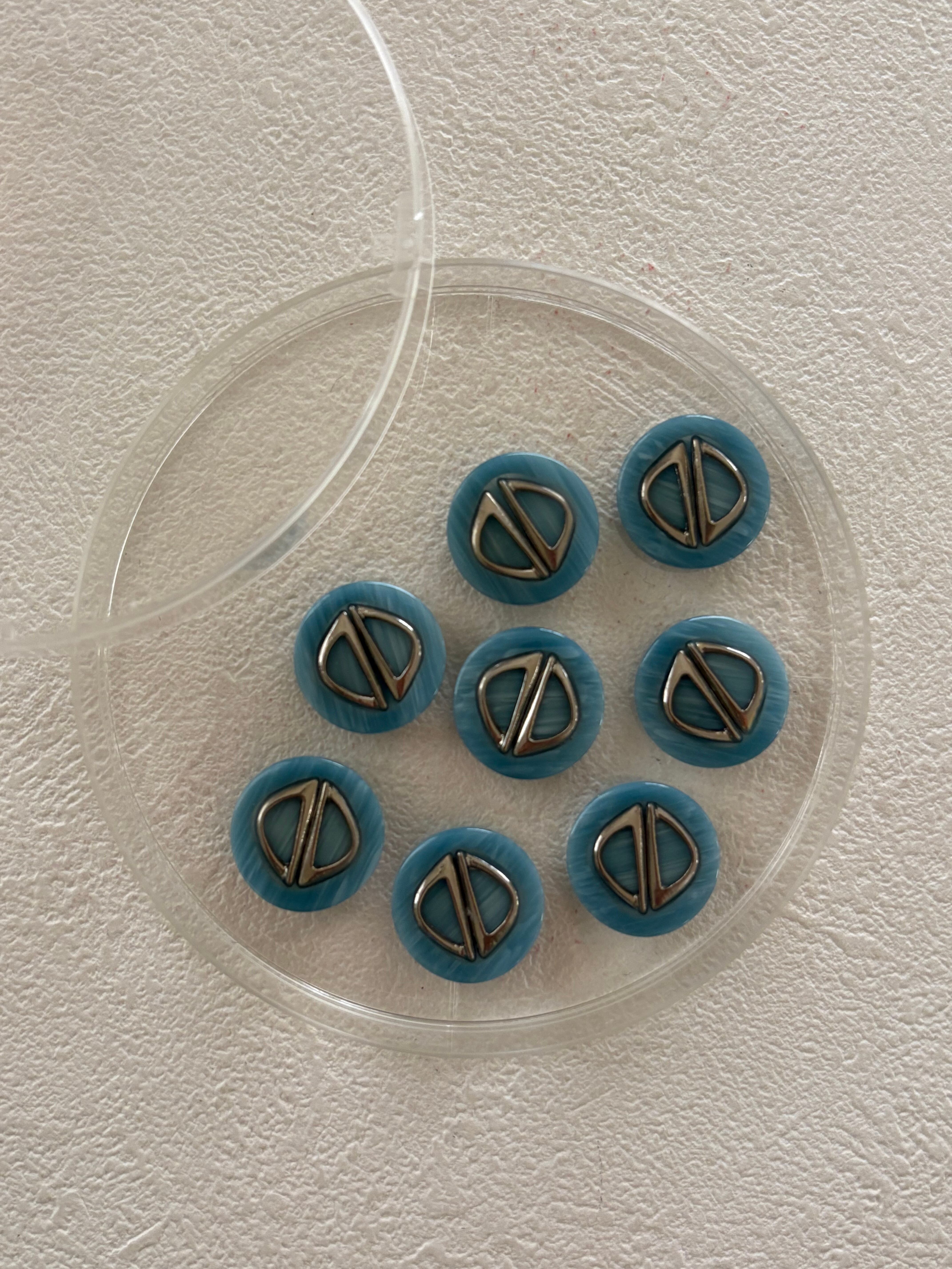 Japanese Vintage ボタン マーブル調 ライトブルー×シルバー 17mm プラスチックボタン 昭和レトロ アクセサリーパーツ 装飾材 カルトナージュ