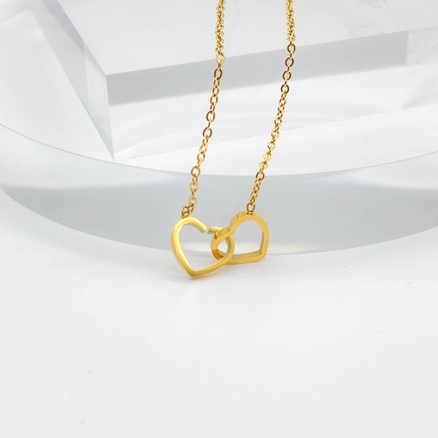 -1COLOR- open heart double necklace