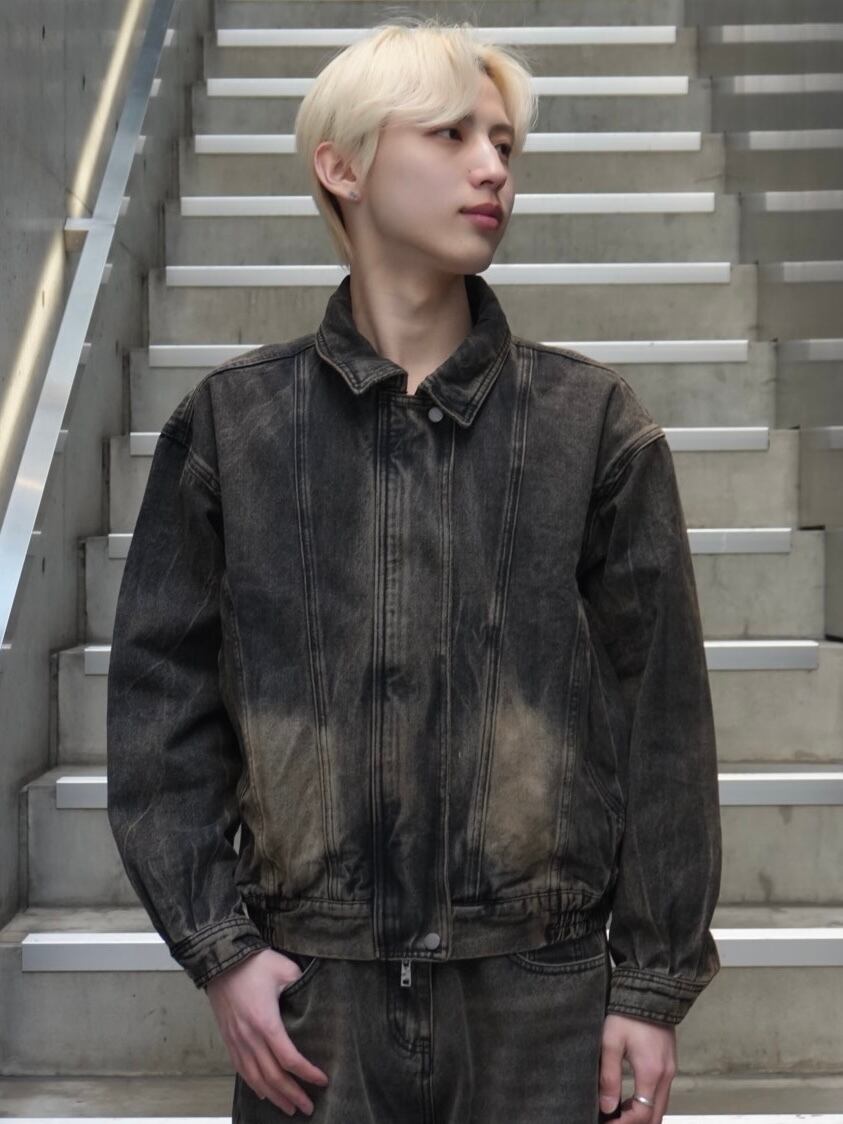 【ALUDE】ブラックデニムジャケット ALUDE SELECT】brown wash denim jacket | 【ALUDE】韓国メンズ