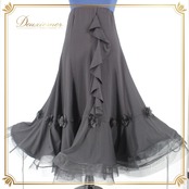 社交ダンス 衣装 スタンダード スカート レッスンウェア 女性用 レディース オールシーズン 黒 ブラック系 無地 花飾り フリル シンプル 練習着 社交 ダンス 衣装 スカート 女性用 ドレス 伸縮性 洗練された アーバンブラック ボリューム 動き