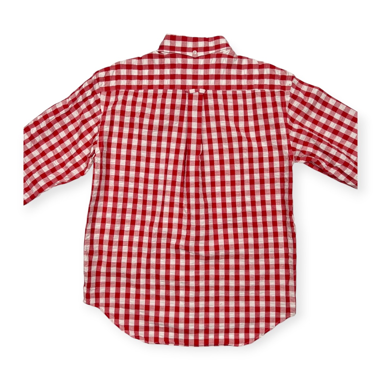CAPTAIN SANTA キャプテンサンタ シアサッカー風 チェック柄 BD 長袖シャツ サイズ M /レッド×ホワイト/ジョイマークデザイン/日本製