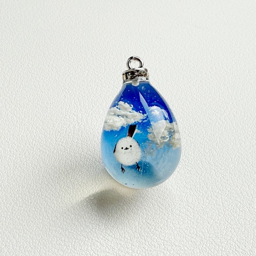 【B品】シマエナガの空卵キーホルダーorネックレス　シルバー