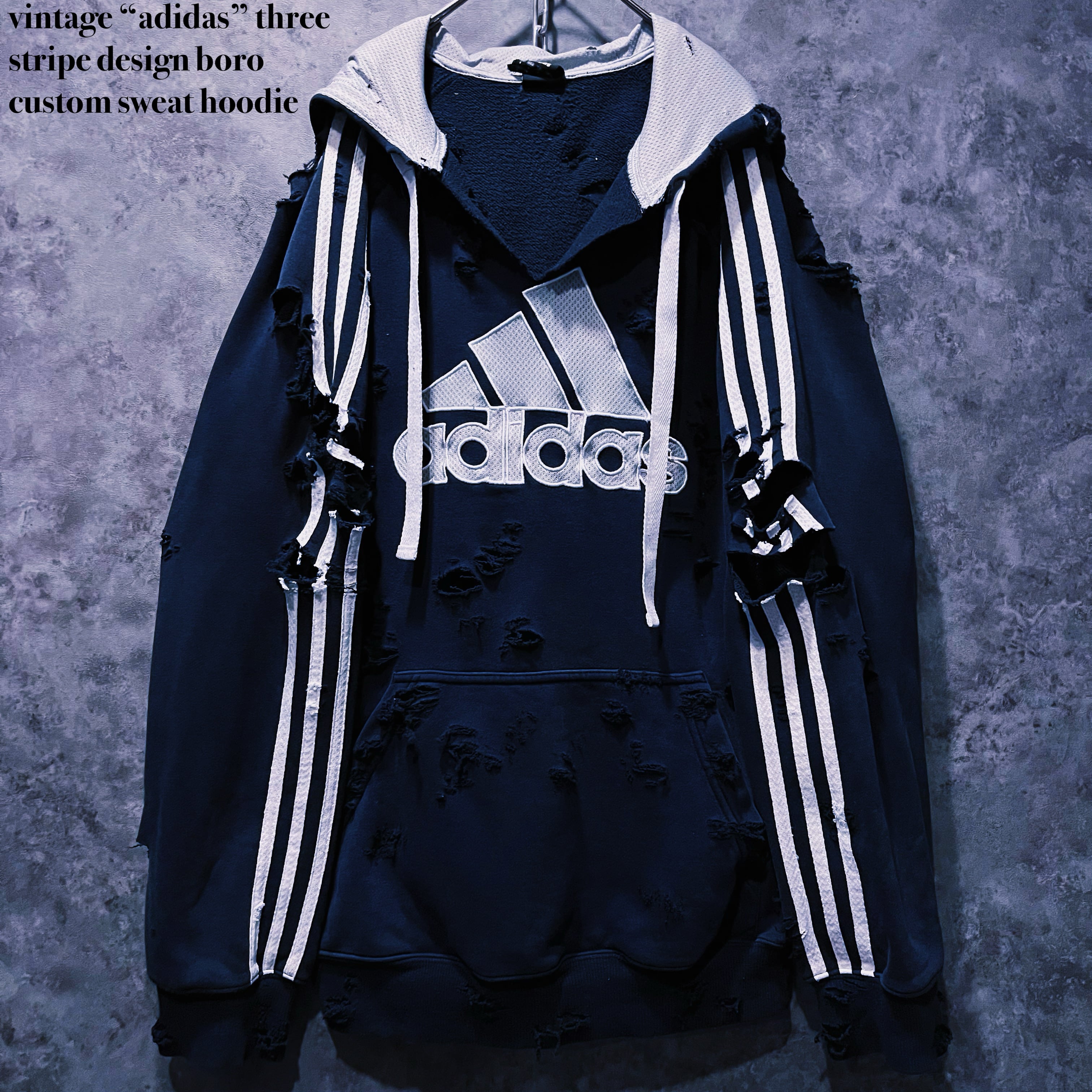 【doppio】vintage “adidas” three stripe design boro custom sweat hoodie