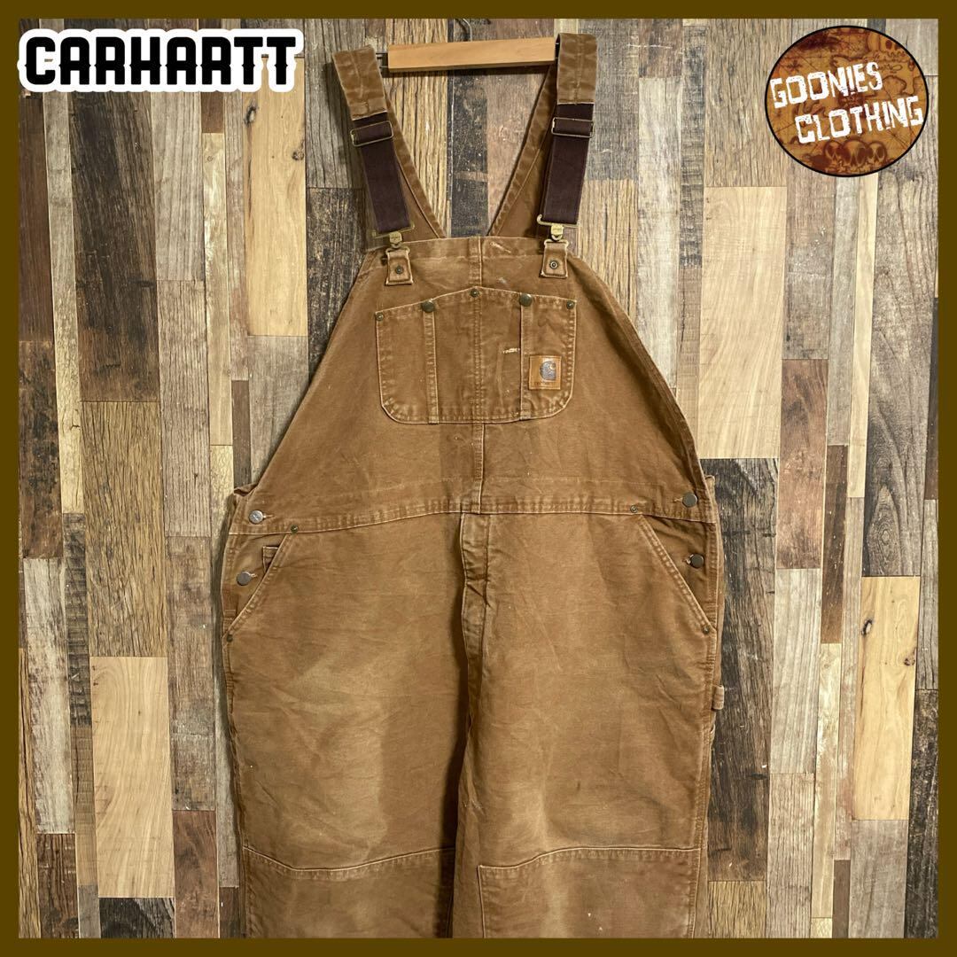 カーハート オーバーオール ビッグシルエット 茶色 ロゴ パンツ USA古着 カーハート オーバーオール ビッグシルエット 茶色 ロゴ パンツ USA