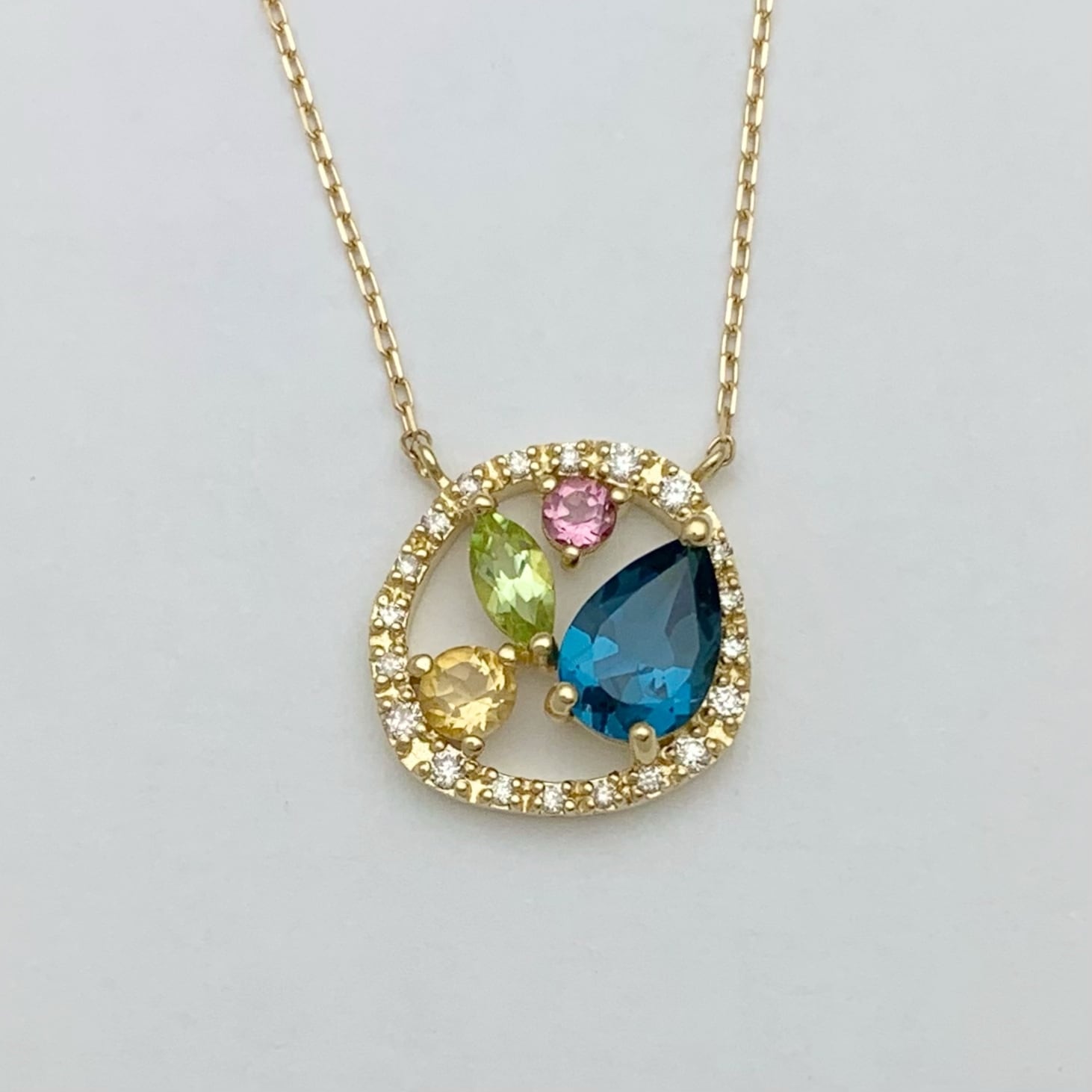 750YG アメジスト・ピンクトルマリン・ブルートパーズ・ペリドット