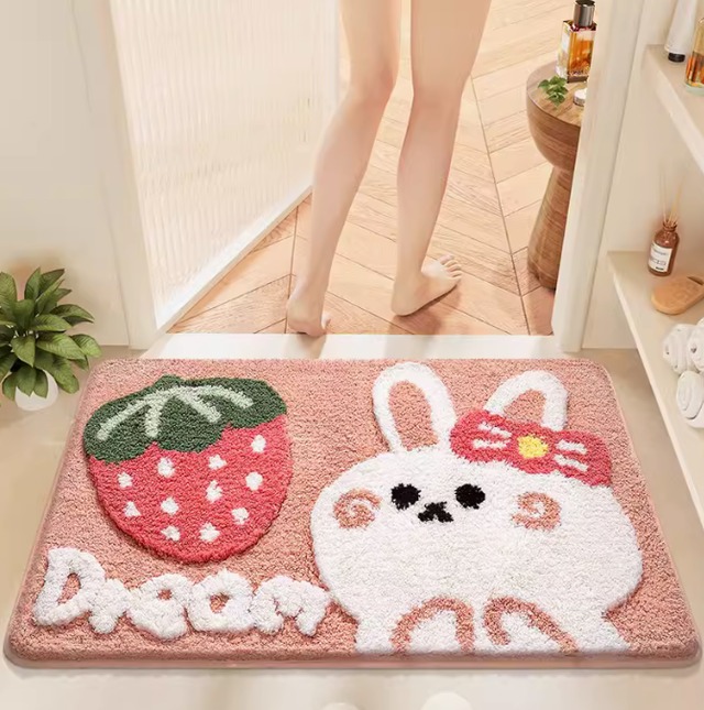バスマット お風呂足ふきインテリア洗面所フロアうさぎ滑り止めつき バスマット 浴室マット お風呂 カラフル 洗面所 室内 滑り止め 高吸水