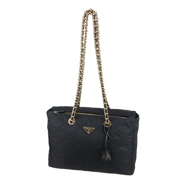 Used PRADA プラダ トートバッグ Re-Edition 1995 リナイロン チェーン ラージ ブラック 1BG467 A4収納可 レディース 超美品