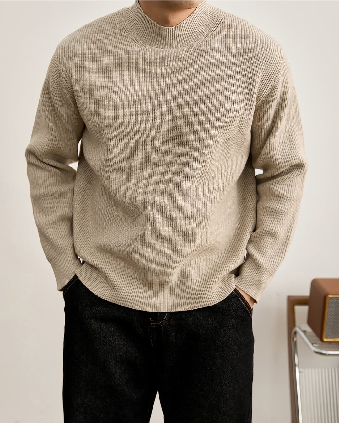 リブ編み モックネックニット 4色 A0090