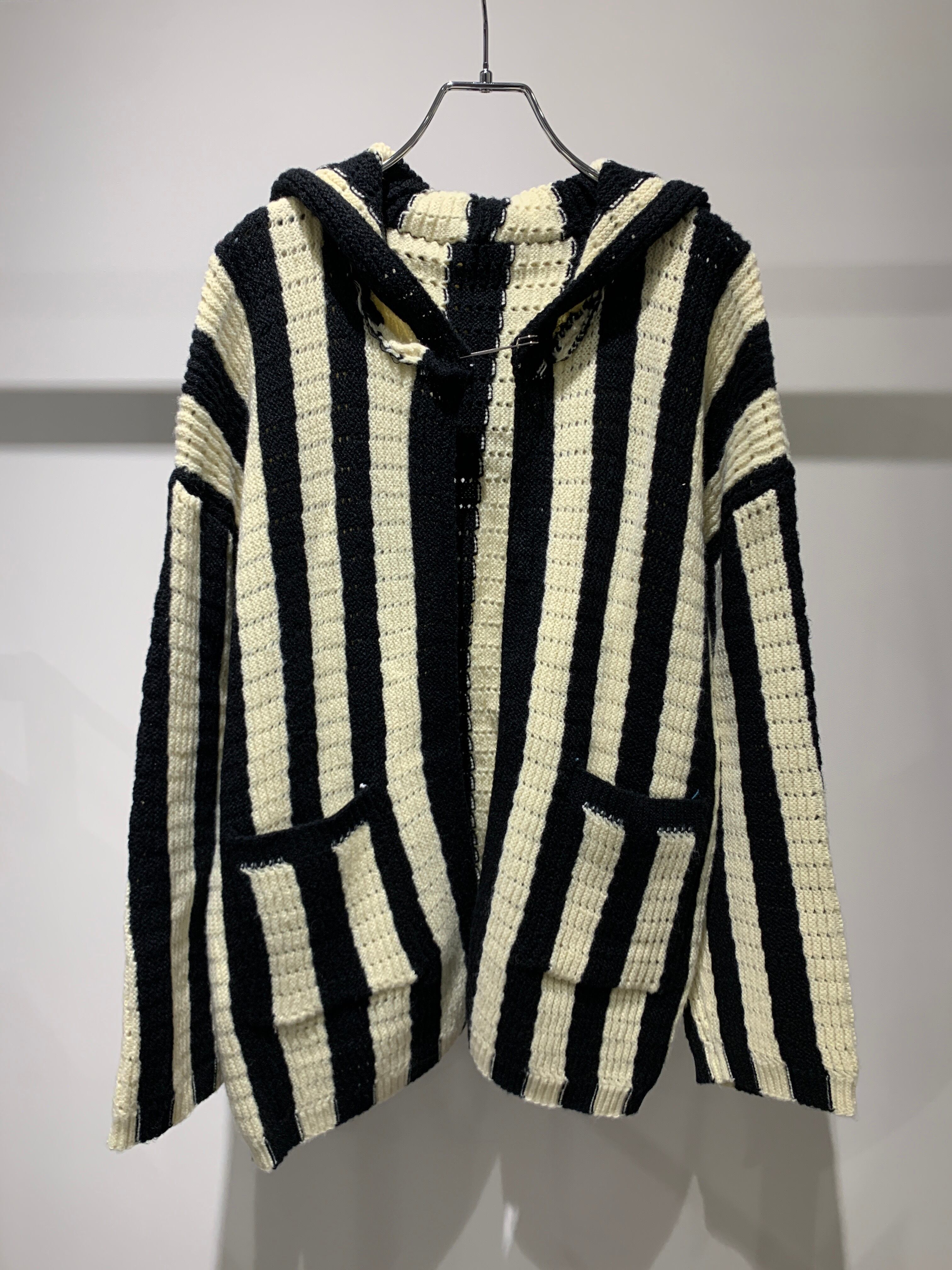 stripe hood cardigan