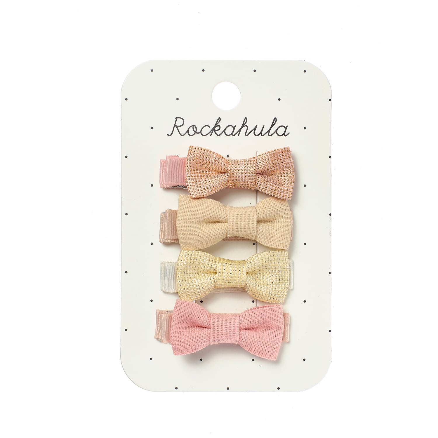 H2154P-Sparkle Linen Mini Bow Clip Set-PINK