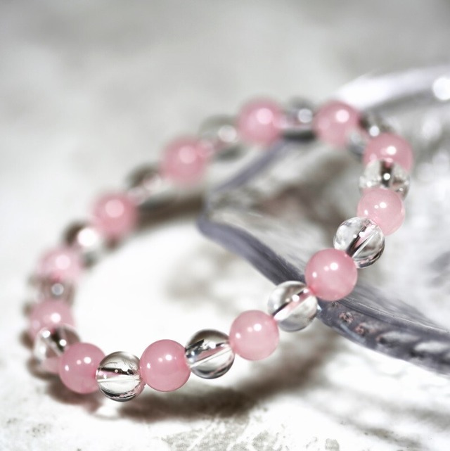 ローズクォーツと水晶のブレスレット(114)