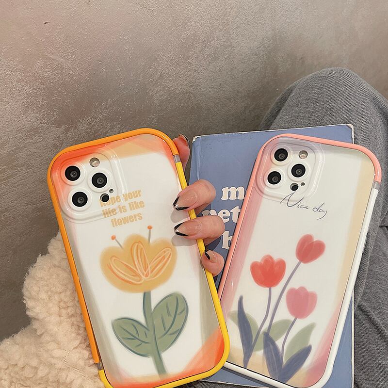 色味が可愛いチューリップ❤︎フラワープリント デザイン スマホケース ND-14522