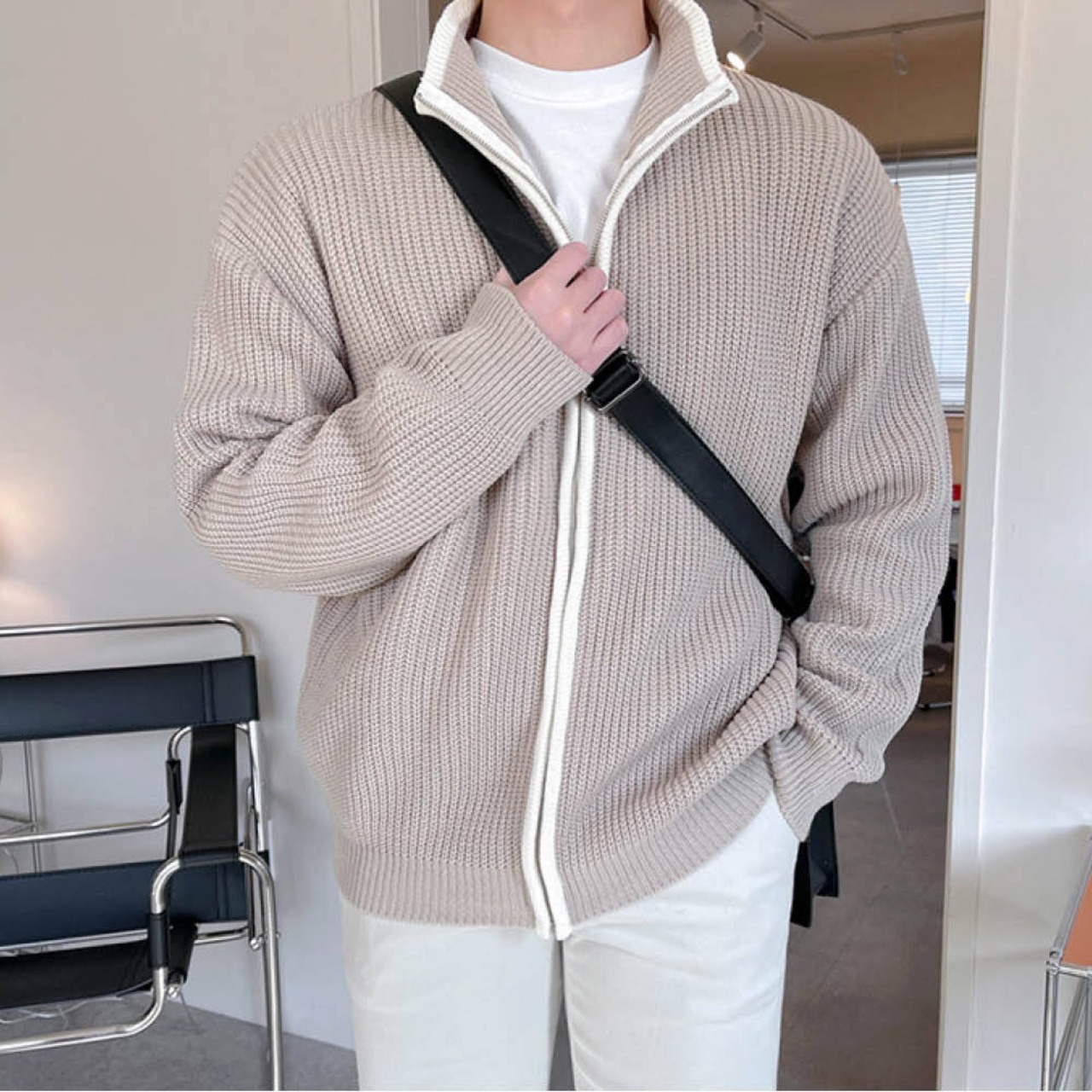 バイカラージップアップニットカーディガン　MT0080069