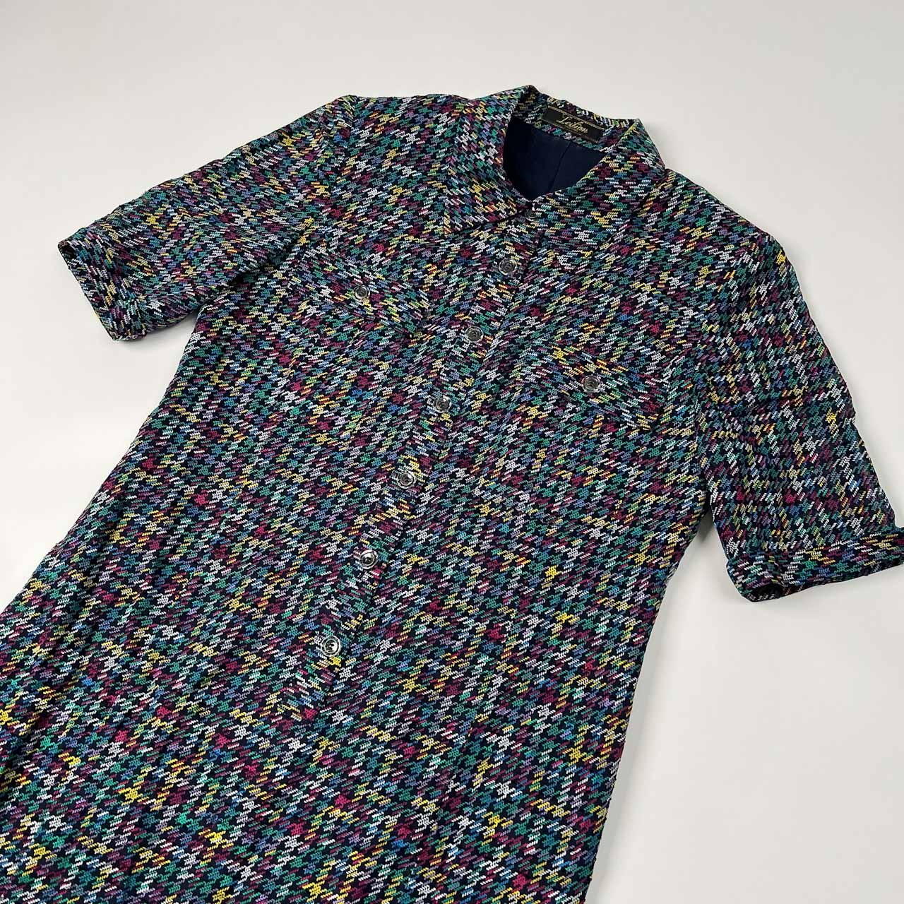 Leilian レリアン 千鳥格子風 マルチ チェック 半袖 ロング ワンピース サイズ 9 /レディース