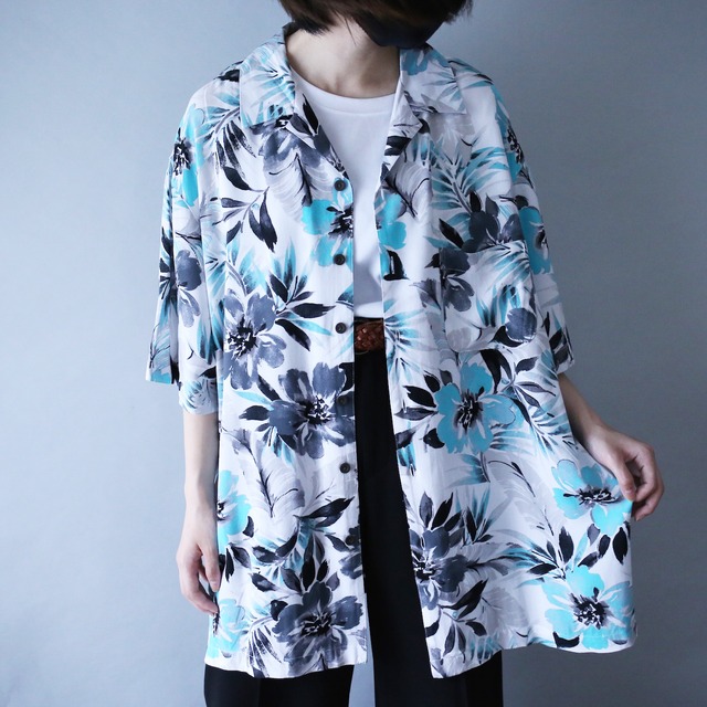 "水墨" good coloring flower pattern  white h/s shirt