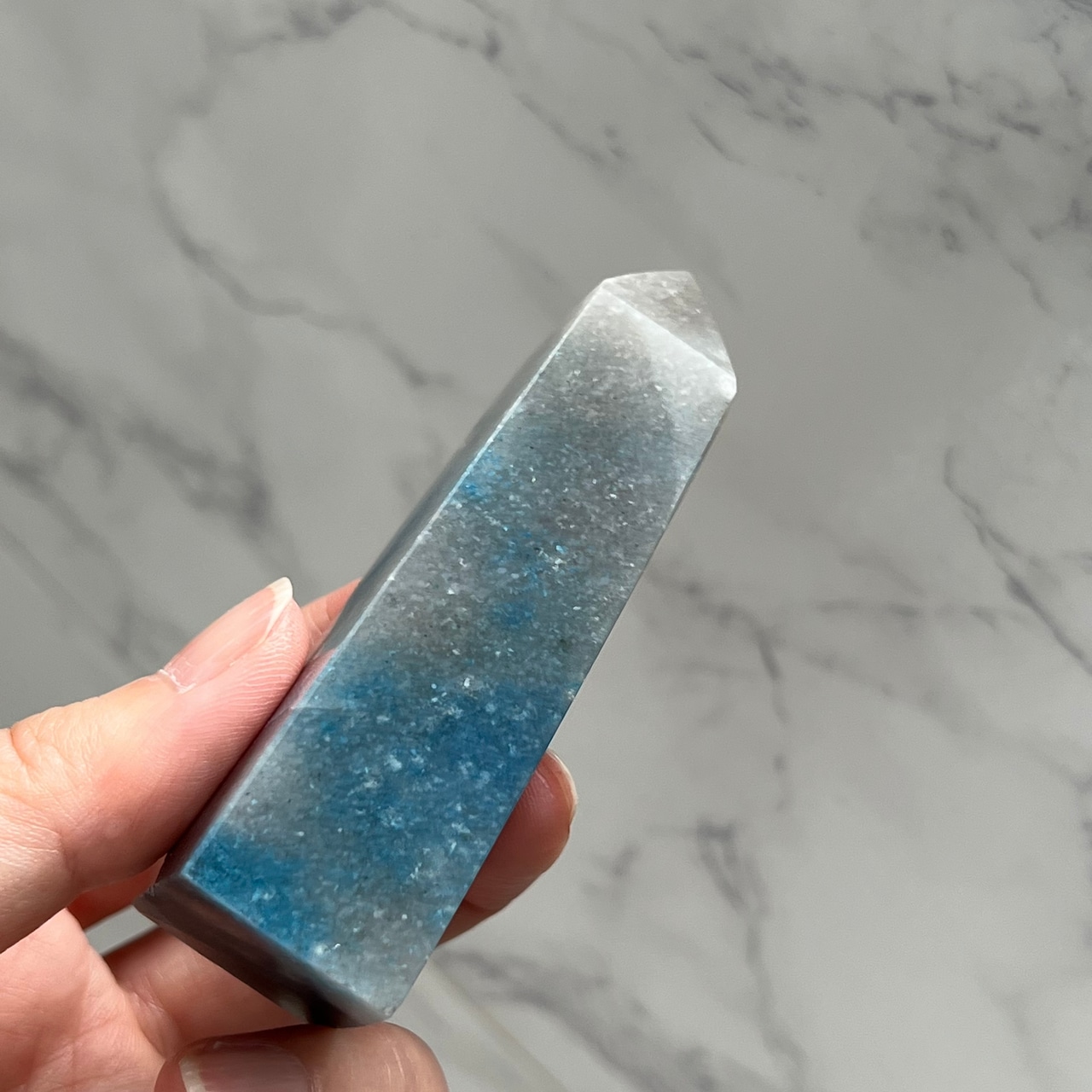 希少*トロレアイトポイント4*スコルザライト(鉄天藍石)インクォーツ*天然石インテリア*天然石タワー*置き物