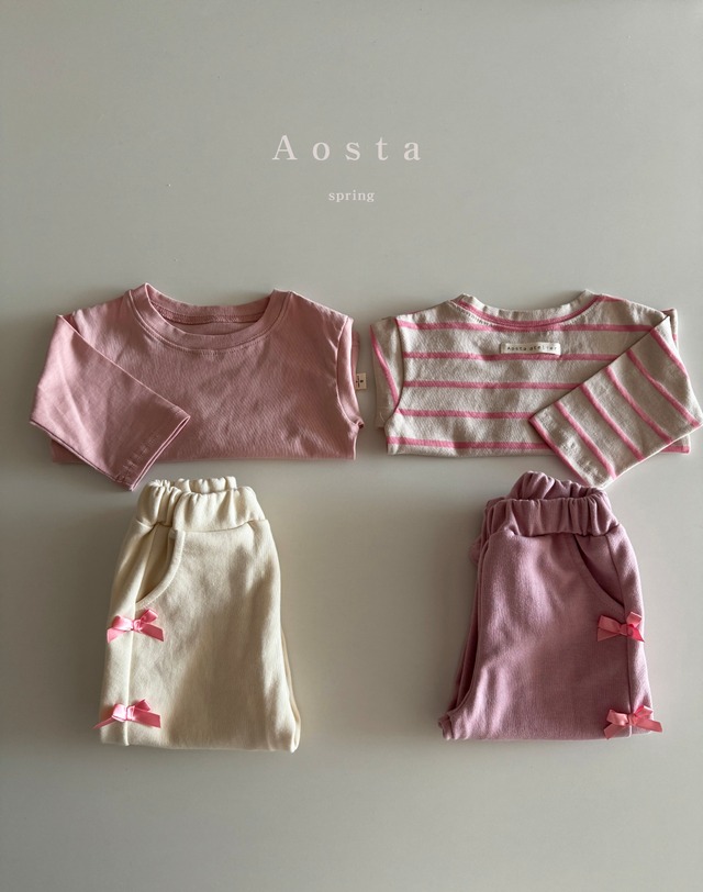 【即納】AOSTA(アオスタ)　カットソーボーダー　ピンクストライプ