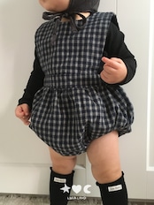 韓国子供服 / LALALAND / 26Autumn / ベベ チェック ロンパース / 秋服 / ベビー *6M~18M*