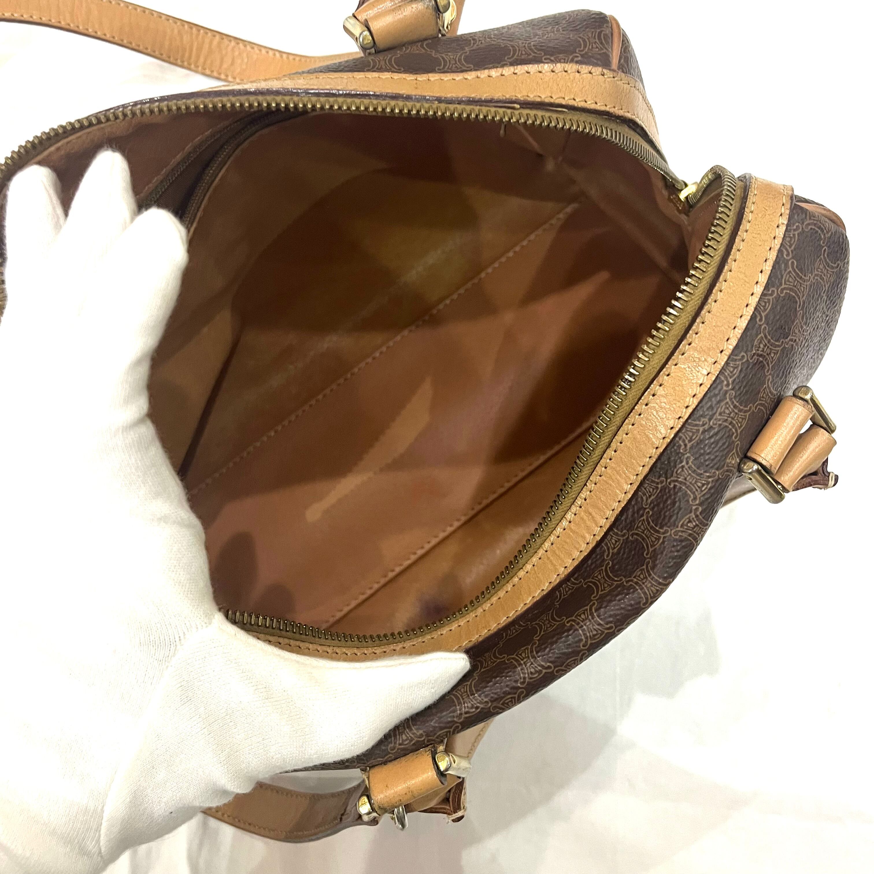 セリーヌ✨ヴィンテージ ✨マカダム ボストンバッグ ブラウン レザー PVC CELINE セリーヌ マカダム柄 PVC/レザー ボストンバッグ