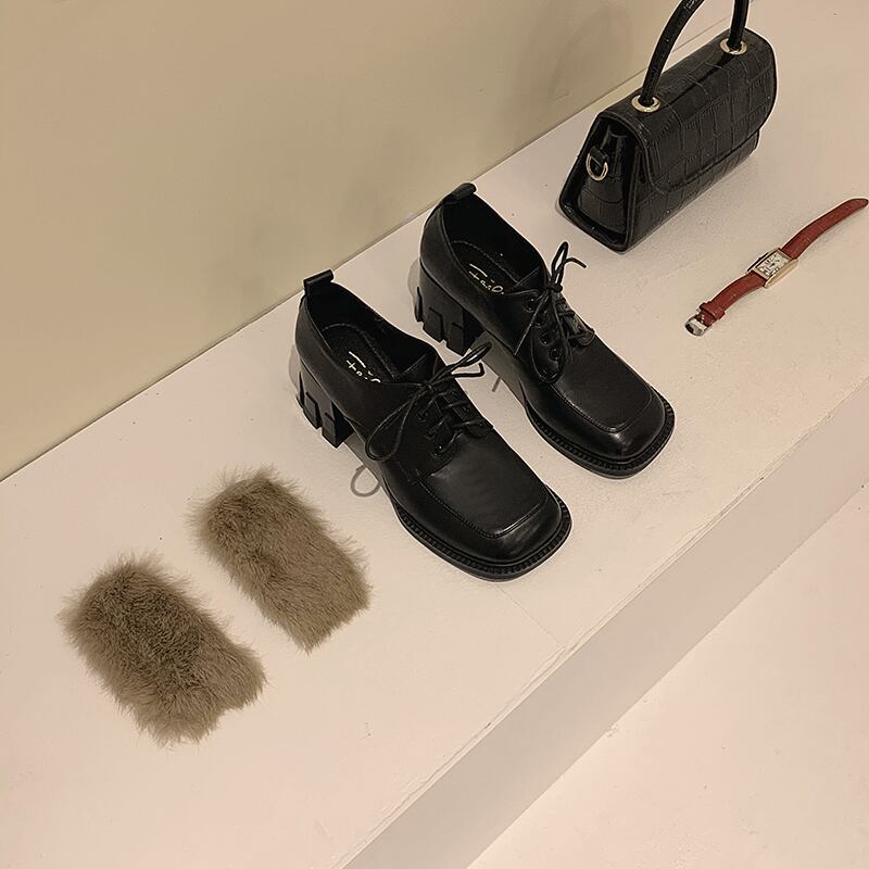 ヒールウィンターベルベットレッドブラックカジュアル レース 靴 シューズ ローファー 冬物 レースアップ フェイクシューズ43309751044