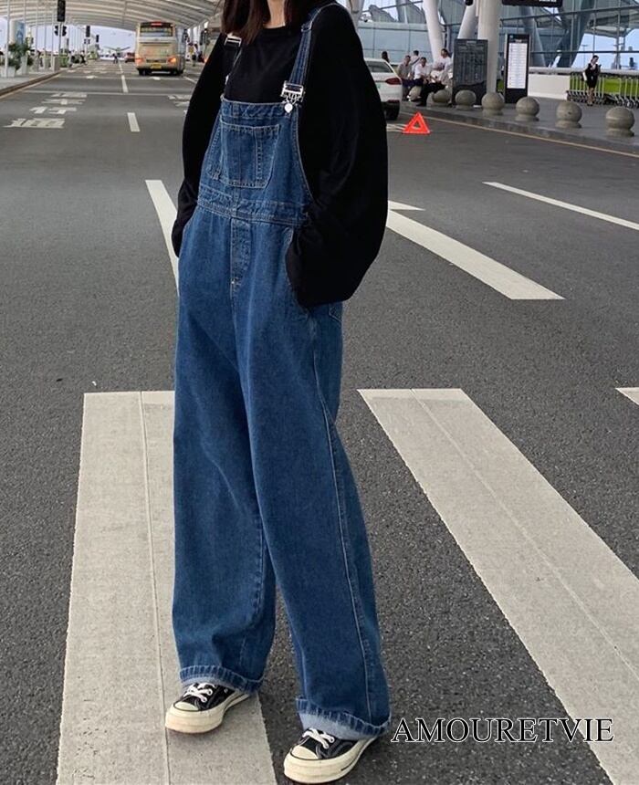 サロペット デニム レトロ カジュアル ストリート ビッグポケット オルチャン 韓国ファッション 1077 Amouretvie 韓国系 モード系 個性的ファッションの通販サイト