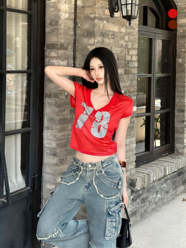 #Y2K｜78ブラッシングナンバーVネックトップス