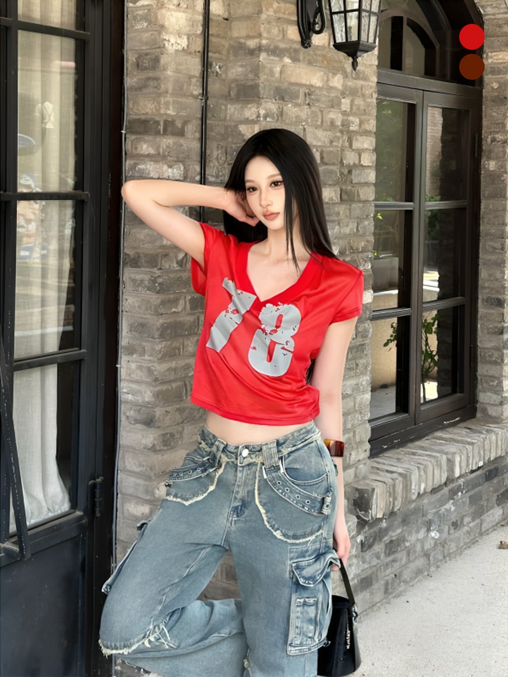 #Y2K|78ブラッシングナンバーVネックトップス