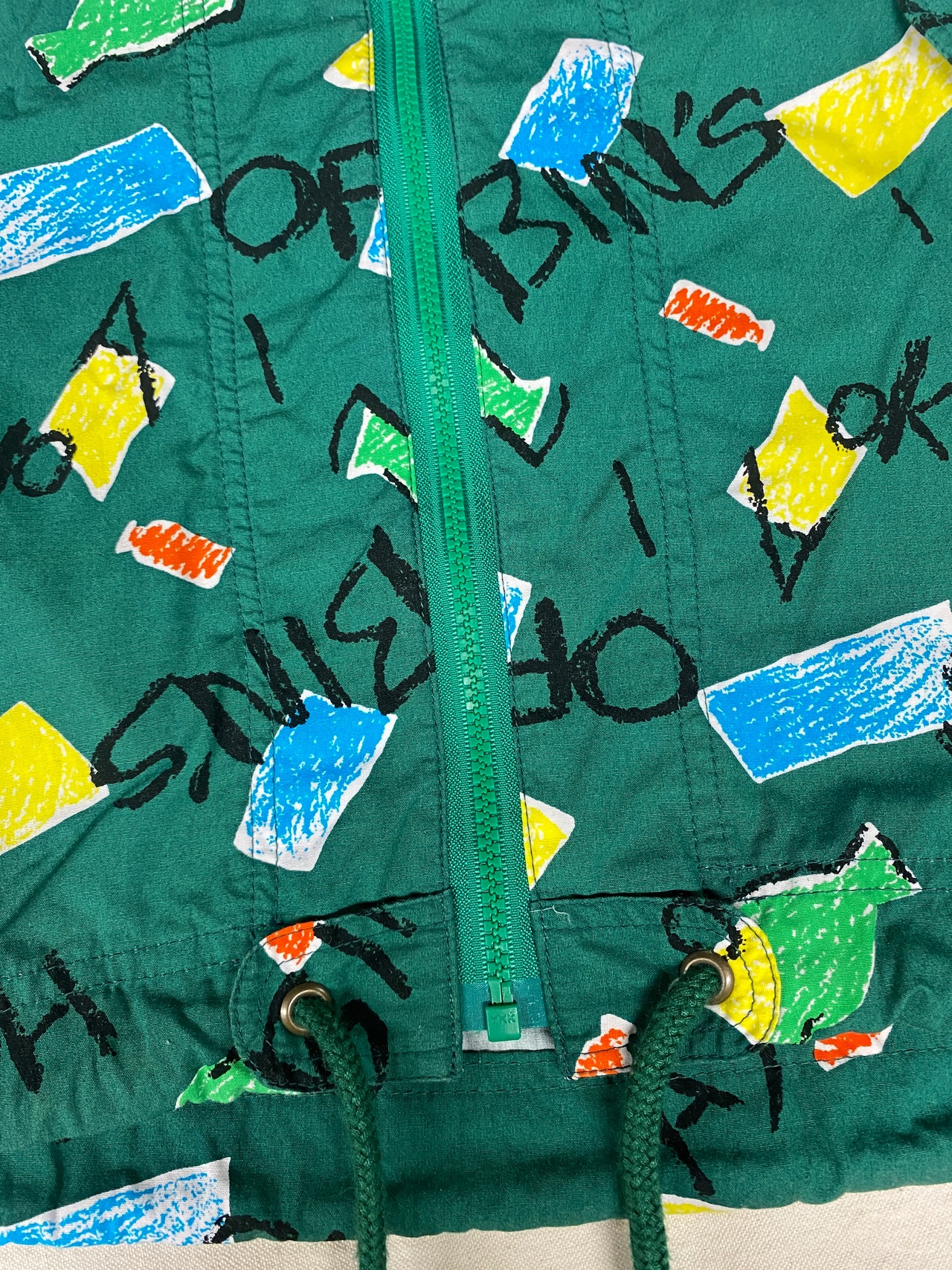 90s〜 日本製 BIN'S 総柄ジップアップフーディー パーカー レトロ古着 海や川に