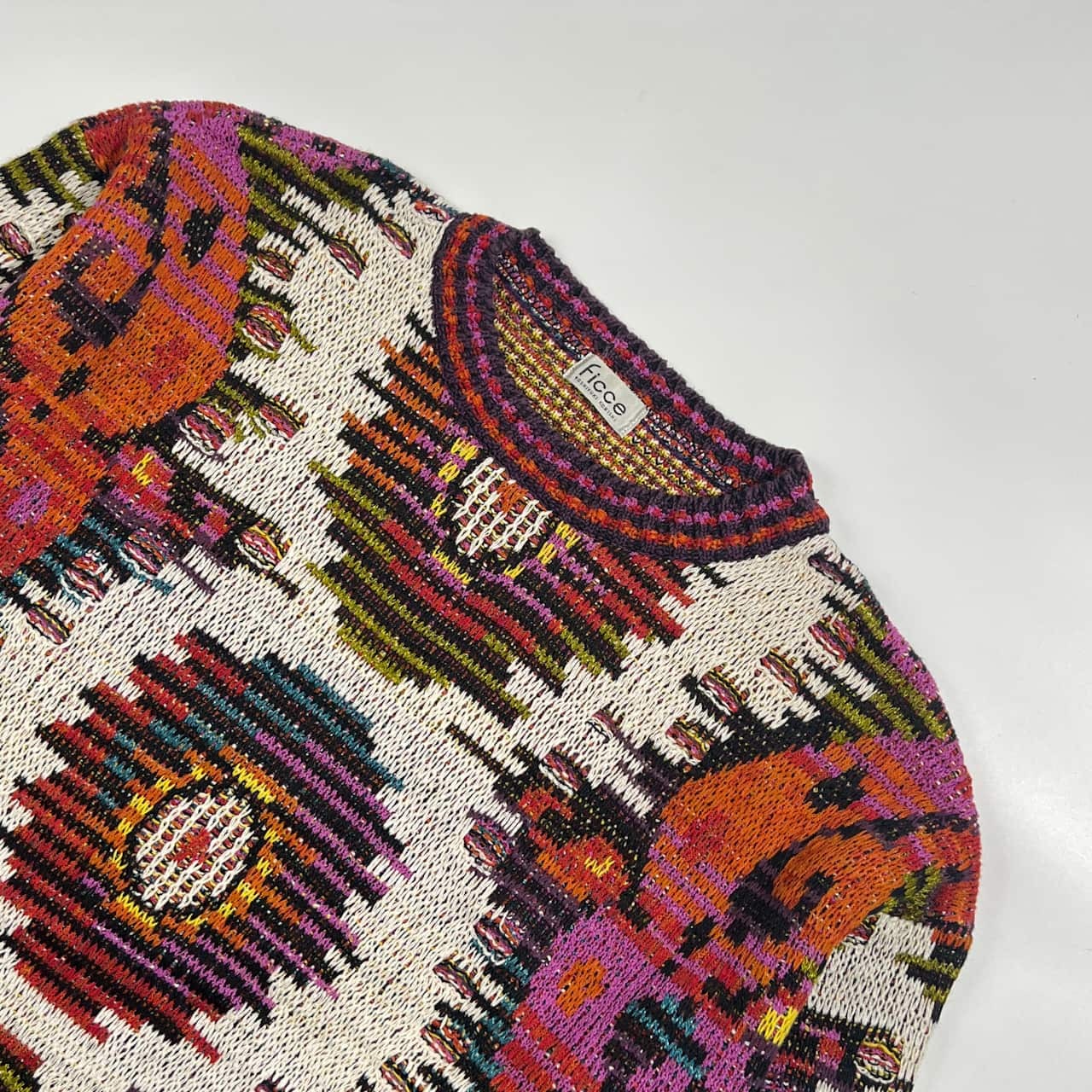 90s シルク混 FICCE フィッチェ ヨシユキコニシ 総柄 派手柄 ニット セーター /マルチカラー系 メンズ ドン小西 ビンテージ