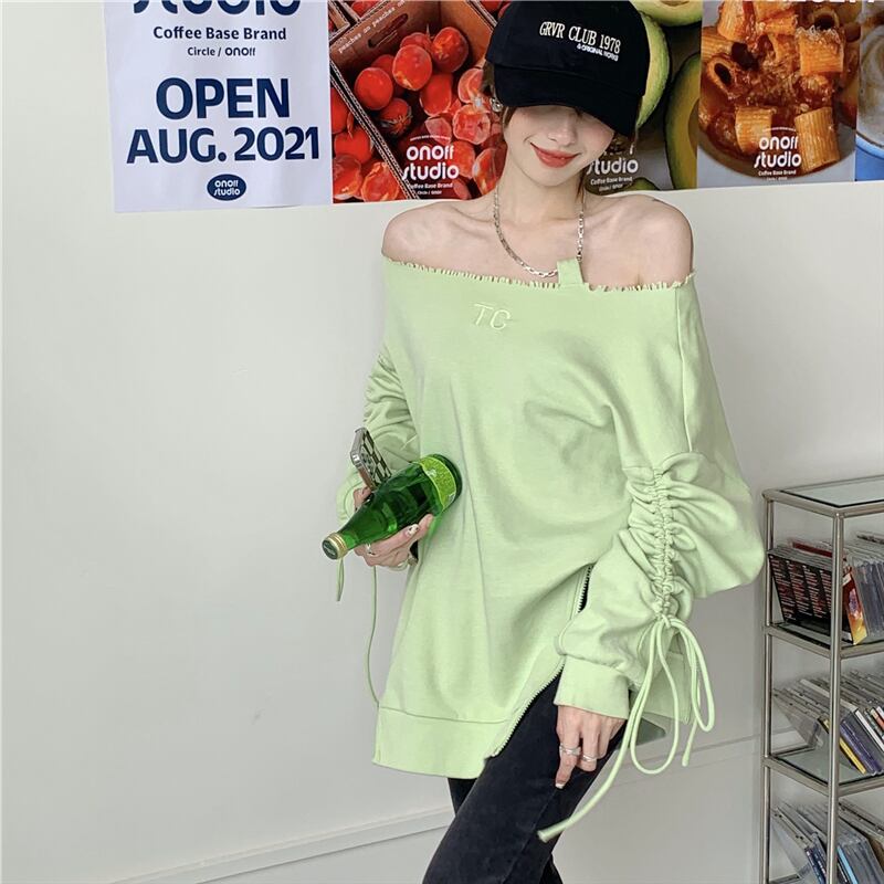 薄手セーター ジャケット スプリングオータムトップス ロング 春物 秋物 オフショルダー モンロー4275396722