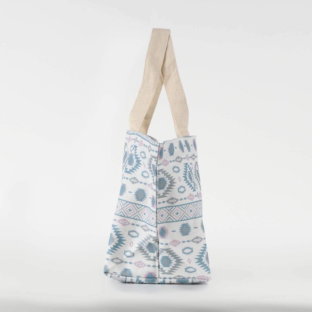 ランチトート ランチバッグ フォークロア 民族柄 エキゾチック ブルー 白 ホワイト
