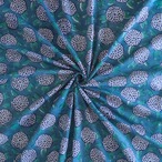 ブロックプリント生地【50cm単位】インド綿  花柄 ブルー×紺色×グリーン #60839-BL1
