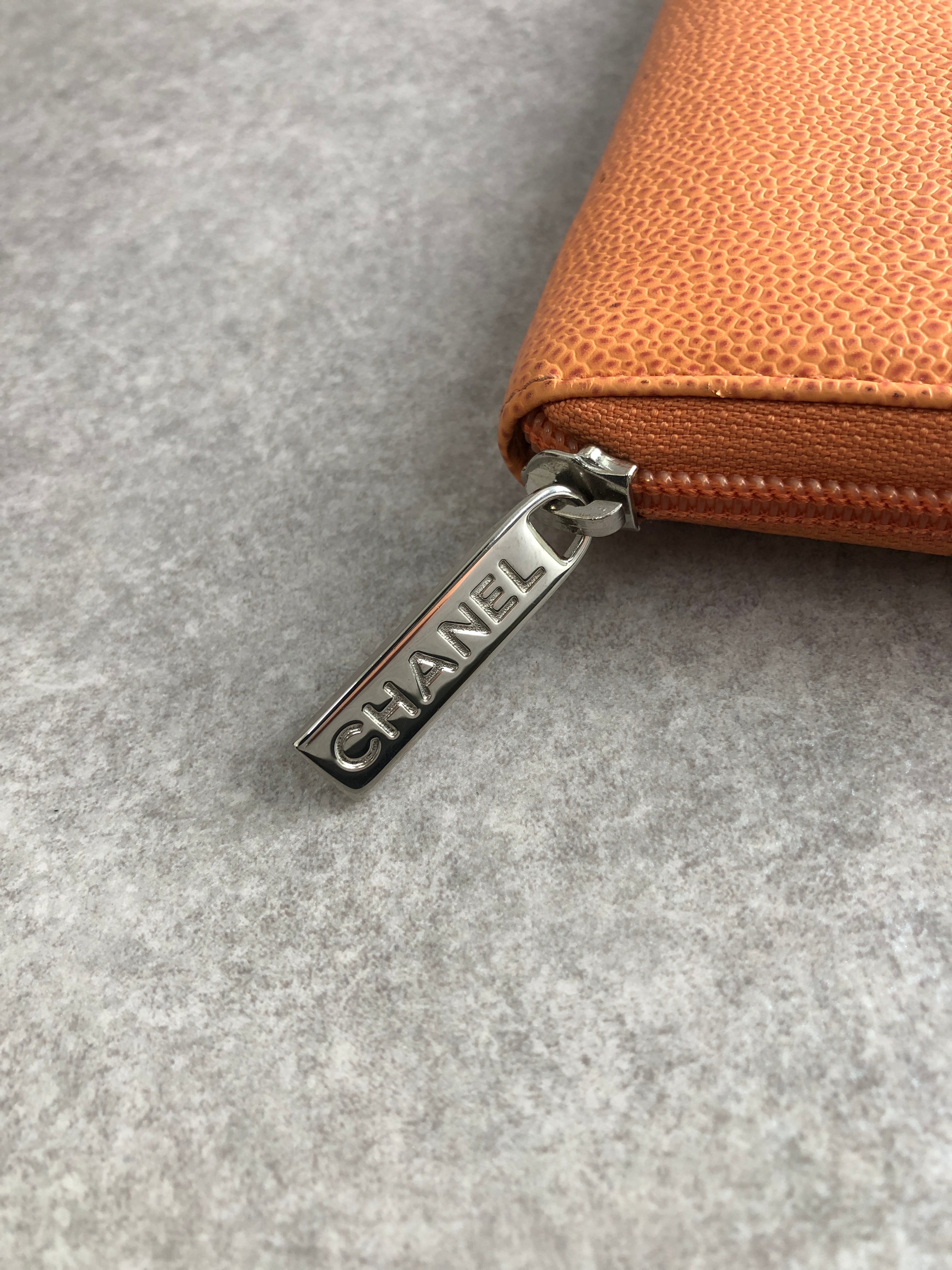 CHANEL シャネル 財布 ブラウン ココマーク レザー キャビアスキン 長