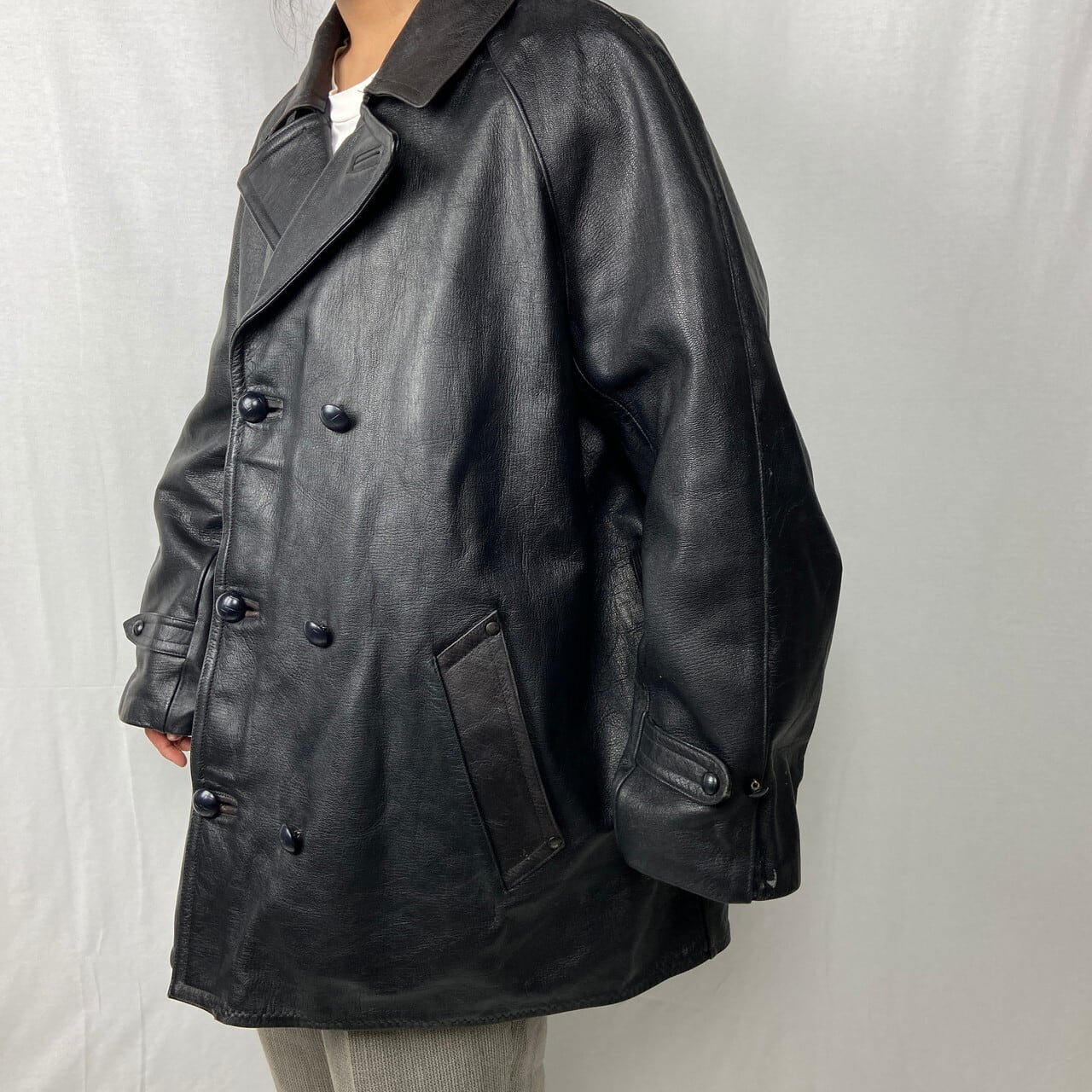 80s DCビンテージ しょぼかっ 牛本革カーコート レザーコート ハーフ  