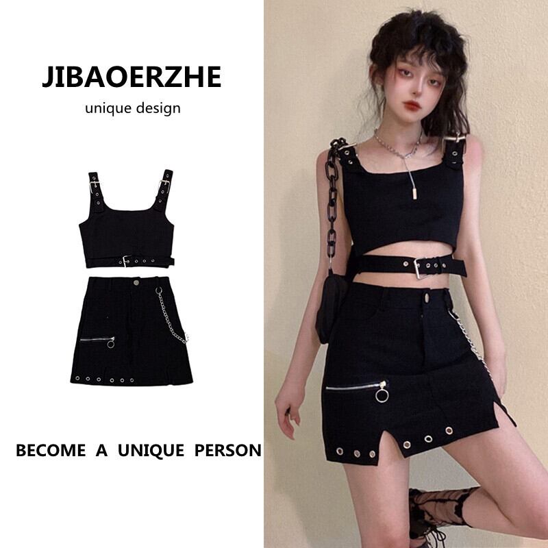 サマーメタルバックルショートダークミニスカート 夏物 ケッペル24630731245