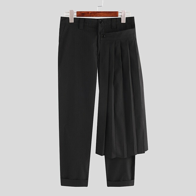 ブラック レイヤードプリーツパンツ