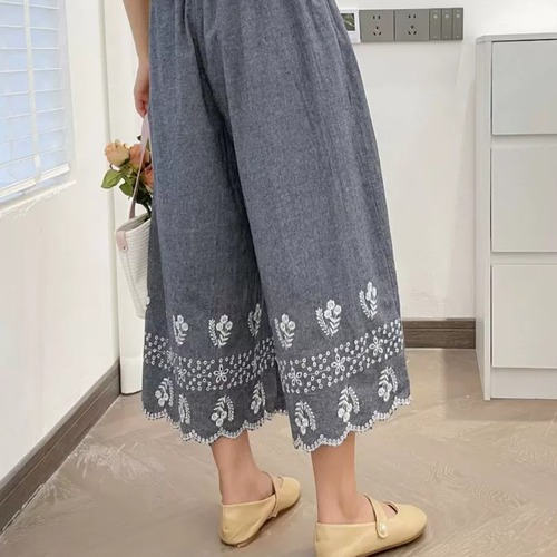2色／カットワーク刺繍ワイドパンツ ・12148