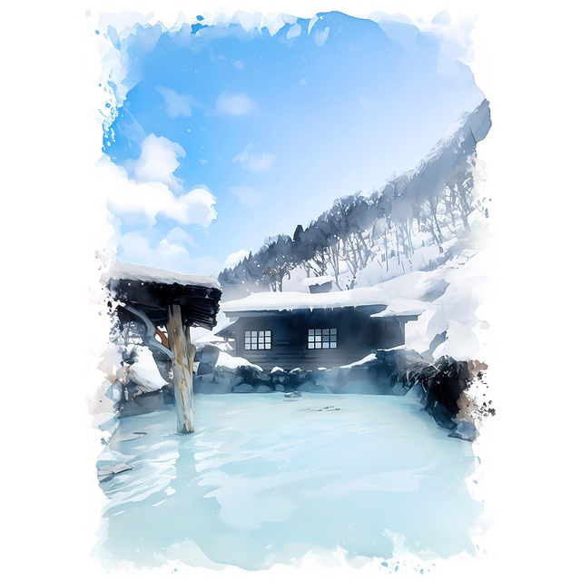 絵画(風景画) 日本 秋田県 乳頭温泉 インテリアアート額付き 水彩画・油絵調 WAT1383