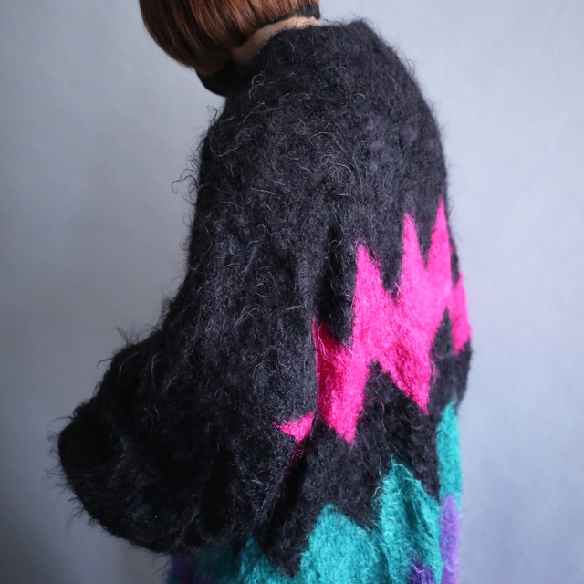 "mokemoke" psychedelic poison color pattern knit coat jacket