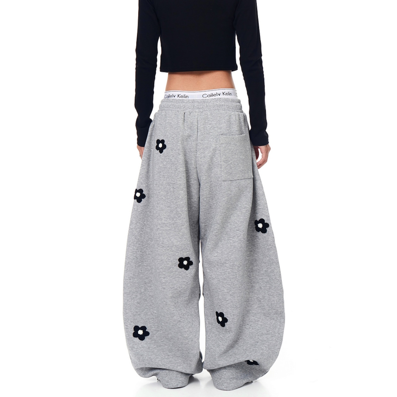 ストリート 花の刺繍 スウェットパンツ P367