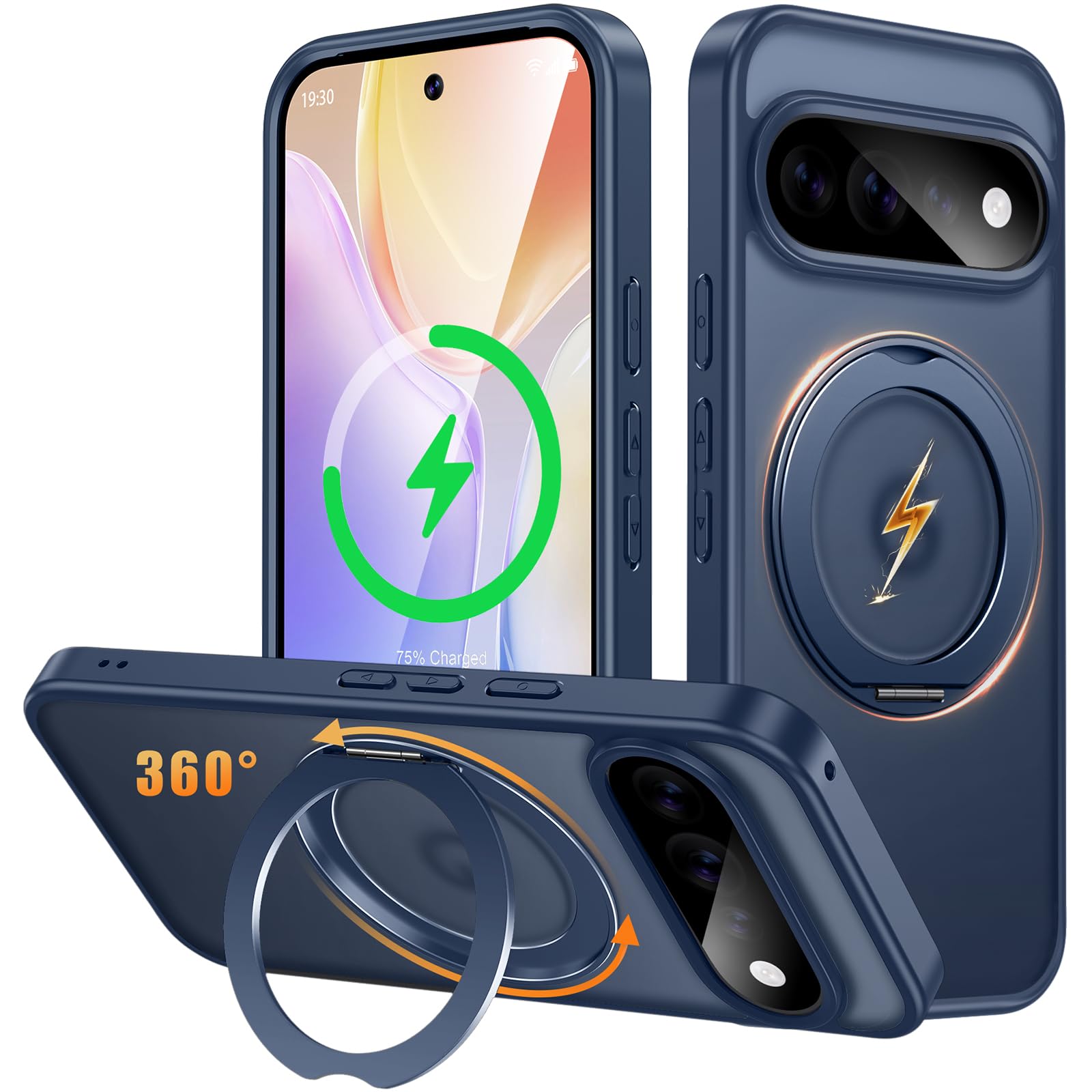 Gunwon Google Pixel 11/11 Pro 用 ケース Magsafe対応 ワイヤレス充電 360°回転スタンド マット「ブルー」