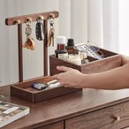 多機能収納ラック 木製 キーハンガー付き 小物入れ デスクオーガナイザー 卓上収納 インテリア雑貨 おしゃれ